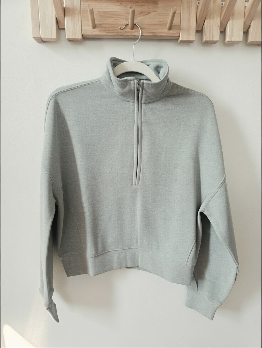 Double Zero Heathered Sage Cotton Half-Zip Pullover Sweatshirt